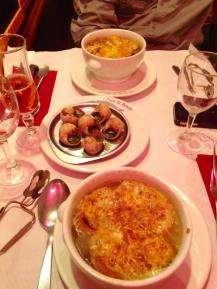 Dinner the first night -n escargot and french onion soup